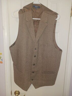 Gioberti Tan Herringbone Tweed Formal Vest XL